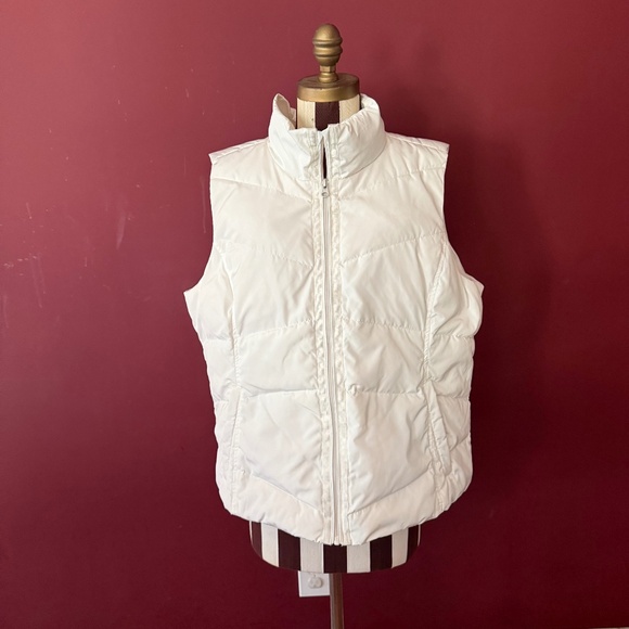 Lands End Womens Puffer Vest Size XL Ivory Down Pockets Mock Neck Full Zip - Picture 1 of 9
